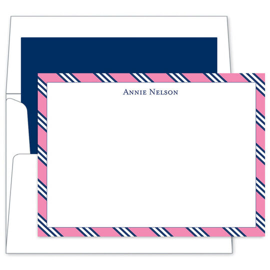 Pink & Navy Stripe Flat Note Cards